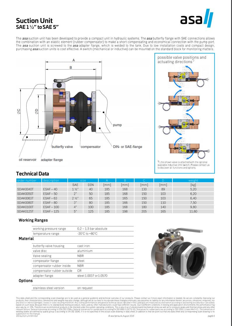 ASA SAE 3" -DIN80 -AF80 Butterfly Suction unit SDAK0080T - Unwin Hydraulic Engineering