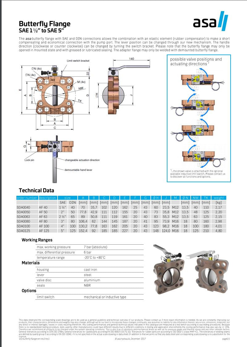 ASA SAE 2" -DIN50 -AF50 Butterfly Flange / Valve SDA0050 - Unwin Hydraulic Engineering