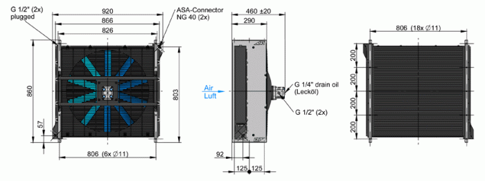 ASA0567 Hydraulic motor Air Blast Oil Cooler ASA0567AH11 0.23KW - Unwin Hydraulic Engineering