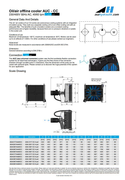 ASA 0257AA49CC COOLER 230/400V 50Hz AC 60LPM - Unwin Hydraulic Engineering